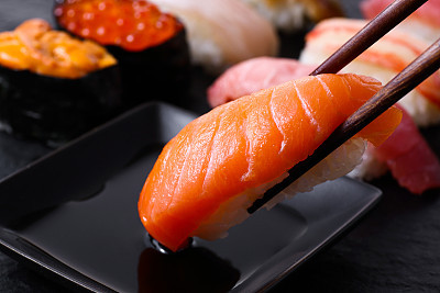 eating japanese sushi