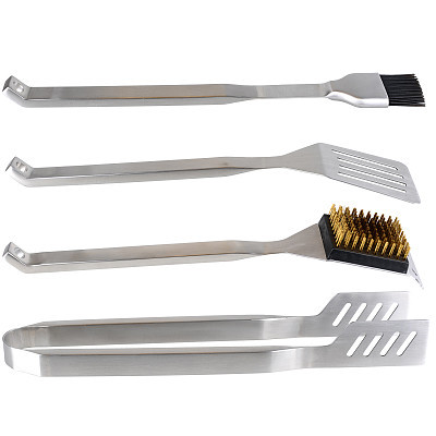 Set of four tools used to prepare, cook and clean barbecue