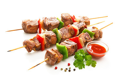 Kebabs - grilled meat and vegetables on skewers