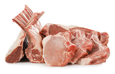 Raw Meat, Pork, Beef, Lamb from Butcher on White Background