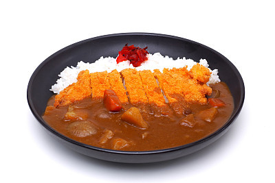 Curry Rice with Deep Fried Pork or Katsu-kare , Japanese style food , isolated on white background (Clipping path)