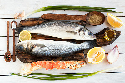 Raw ingredients for seafood dish