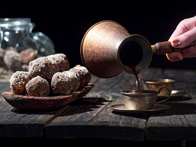 Vegan chocolate truffles and coffee