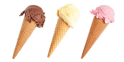 Three colorful ice cream cones