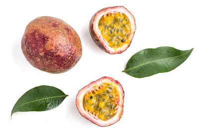 Close up of Passion fruits on white background