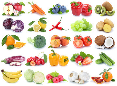 Fruits and vegetables collection isolated apple orange banana tomatoes fresh