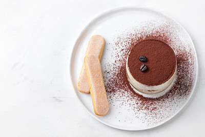Tiramisu, traditional Italian dessert. Top view.
