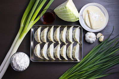 Japanese style dumplings. A material for making dumpling recipes and dumplings from above.