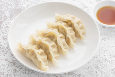 Gyoza on white plate