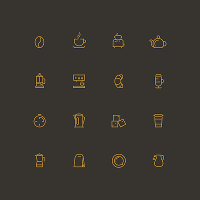 Coffee and tea line vector icon set