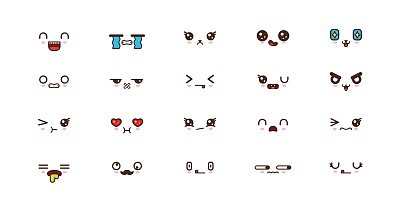 Kawaii cute faces smile emoticons. Japanese emoji