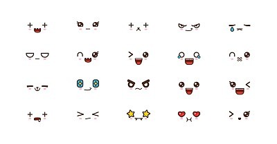 Kawaii cute faces smile emoticons. Japanese emoji
