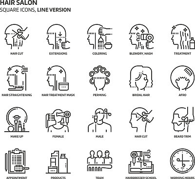 Hair salon, square icon set