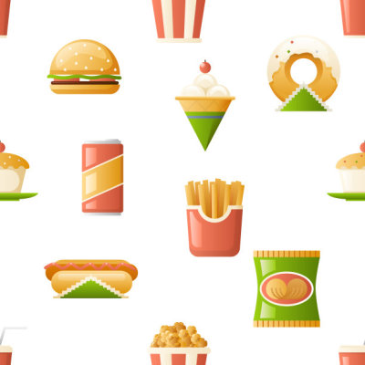 Seamless pattern fast food icons symbols isolated flat design template vector illustration
