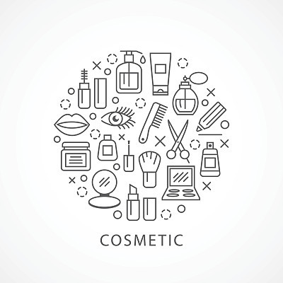 Cosmetics illustration with icons and signs