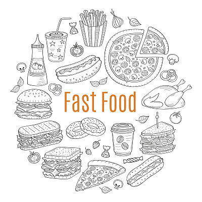 Vector sketch illustration of fast food circular shaped