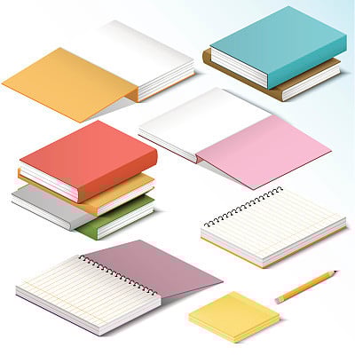 Books, knowledge, office illustration in isometric style