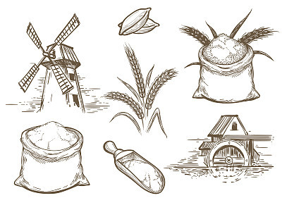 Retro sketch bakery elements