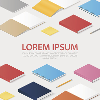 Books, knowledge, office illustration in isometric style