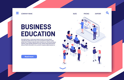 Isometric training. Business team professional education trainings, teambuilding teacher and motivation lecture vector illustration