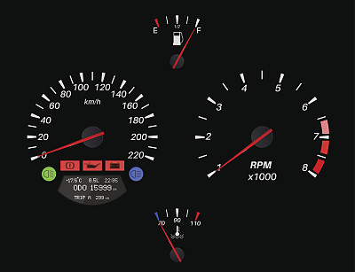 Car dashboard on black background