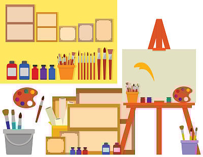 art studio with artist tools