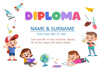 Vector Illustration Of Preschool Kids Diploma