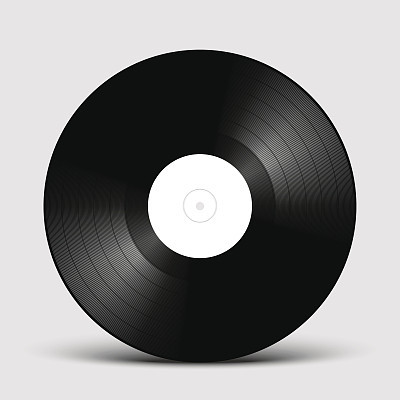Vinyl LP record disk Mockup with white label, gramophone