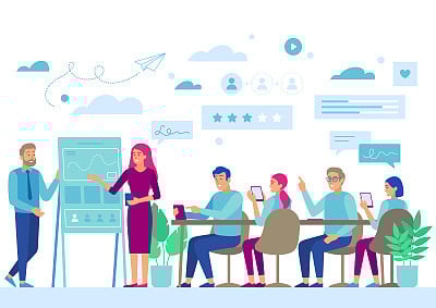 Company Business Leader Meeting with Employees