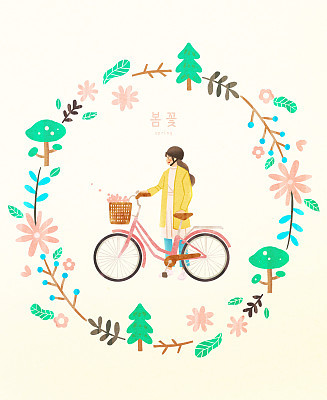 Spring, frame, flower, person, bicycle, female, excursion, tree, leaf