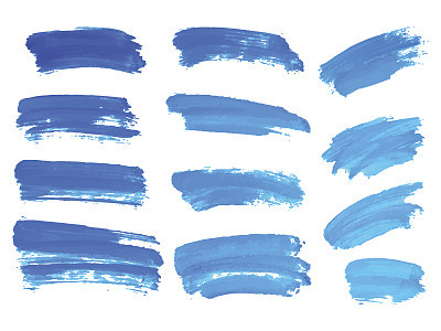Blue watercolor brush strokes. Vector abstract isolated hand drawn objects for design, place for text.