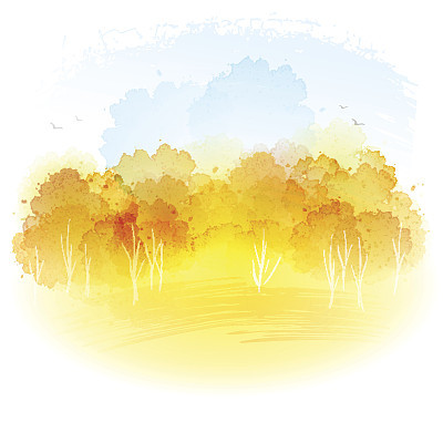 Watercolor autumn landscape. Vector illustration
