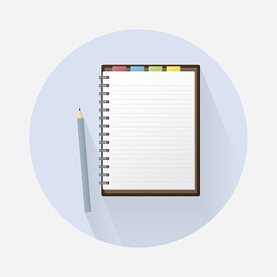 Blank Notebook and Pencil on Circle Background