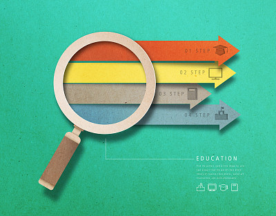 Infographic, Education, Paper, Cut Or Torn Paper, Magnifier, Arrow, Line Icon