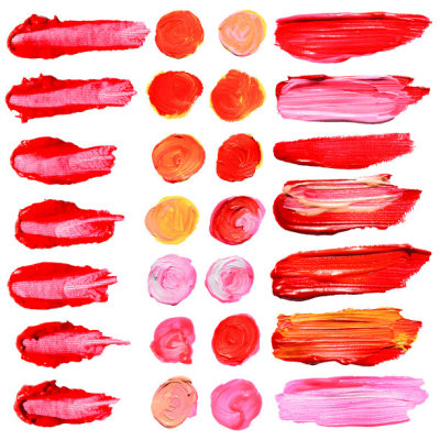 Set of vector oil painting texture stains isolated on white. Make up, wedding colors.