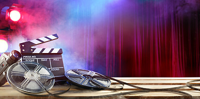 Film movie Background - Clapperboard And Film Reels In Theatre