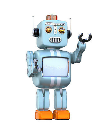 Cute retro robot isolated on white background