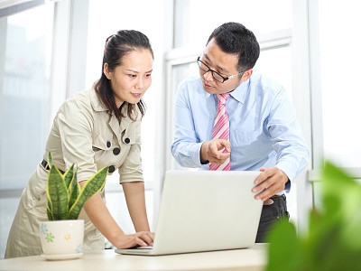 Business colleagues working on a laptop