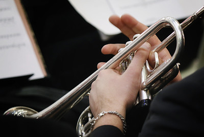 Trumpet player in orchestra