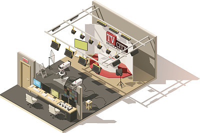 Vector isometric low poly television studio