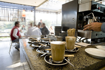 latte coffee at cafe and barista