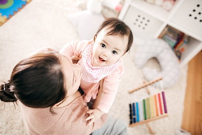 Mom and happy baby