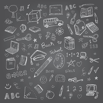 Back to school doodles in chalkboard background