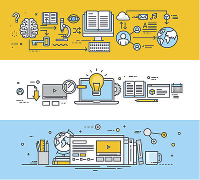 Thin line flat design concept banners for online education