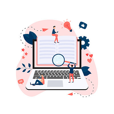 Flat design ebook concept. Online libraries and books