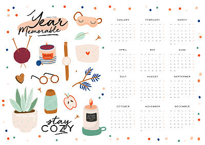 Wall calendar. 2020 Yearly Planner with all Months