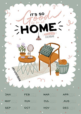 Wall calendar. 2020 Yearly Planner with all Months