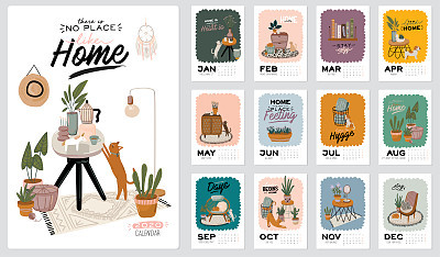 Wall calendar. 2020 Yearly Planner with all Months.