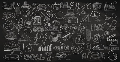 Business doodles Sketch set : infographics elements isolated,