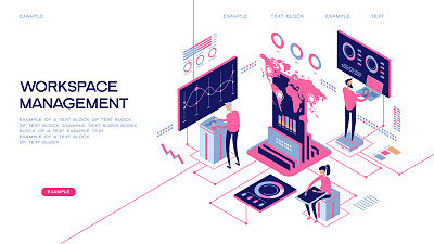 Workspace management isometric concept banner